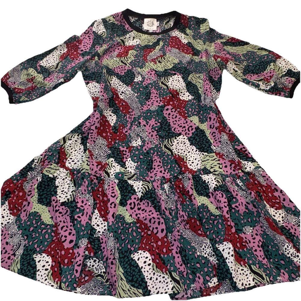 Lili Sidonio Molly Bracken Patchwork Animal Print Zebra Leopard Light Dress